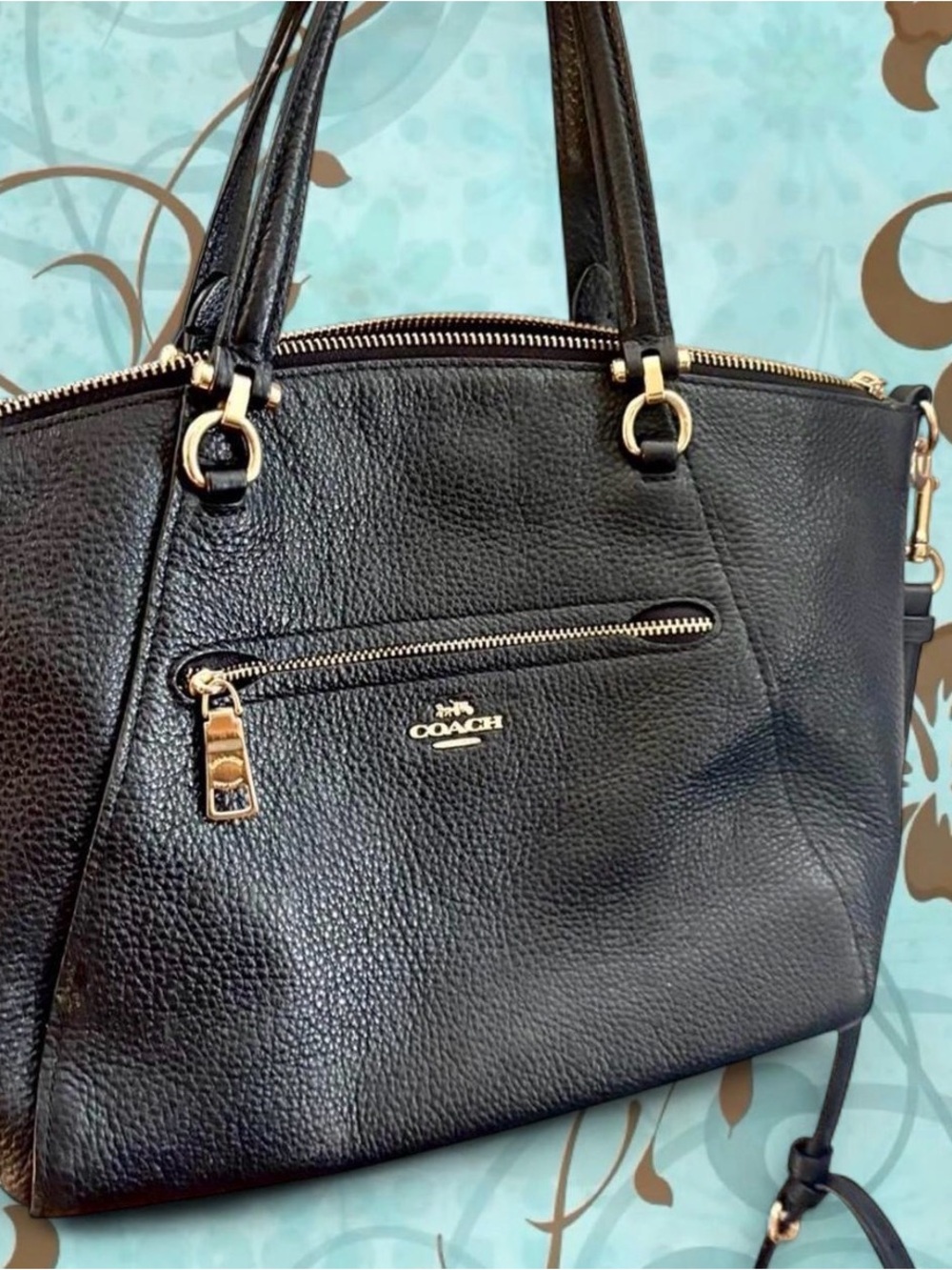 Coach Black Pebbled Leather Tote with Gold Hardware